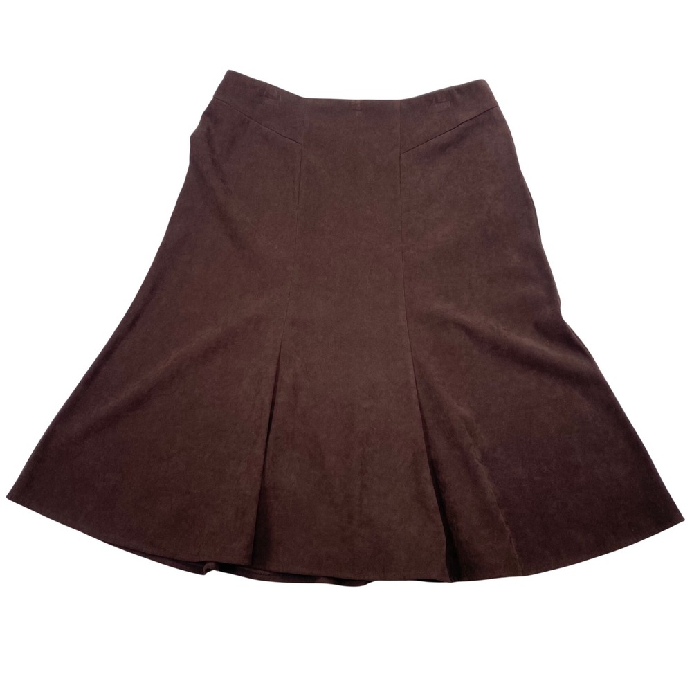 Briggs New York Skirt Womens 14 Chocolate Brown Faux Suede A-Line Midi Paneled